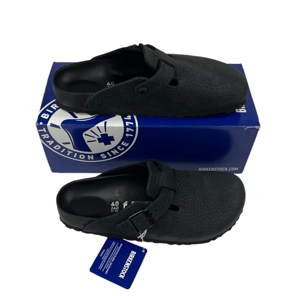 **SOLD**     Birkenstock Boston Exquisite Leather Black Blackout Men 7 Euro 40 - Picture 2 of 16